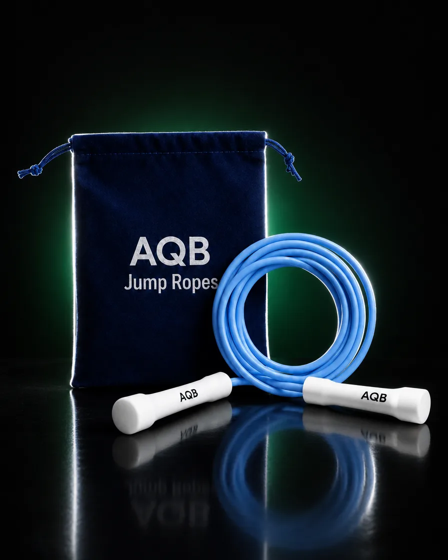 AQB Jump Rope – Blau mit Stoffbeutel im dunklen Studio