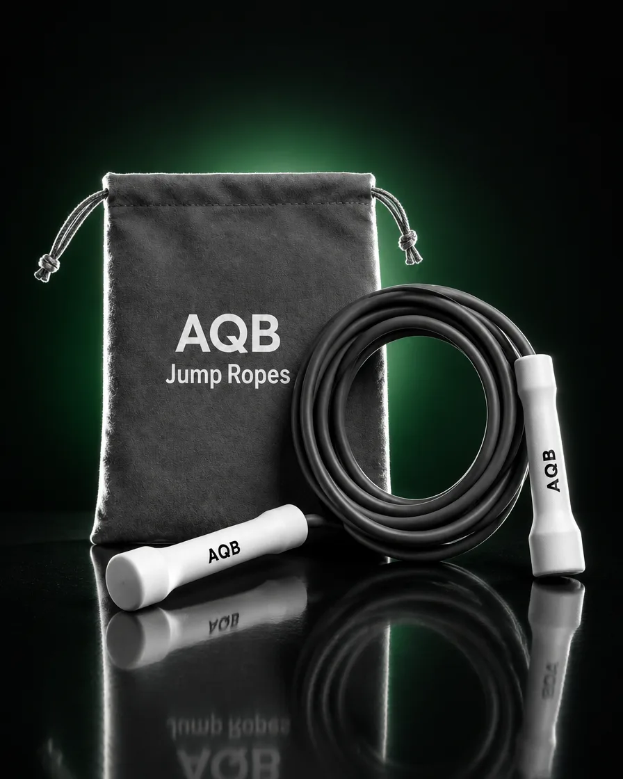 AQB Jump Rope – Grau mit Stoffbeutel im dunklen Studio