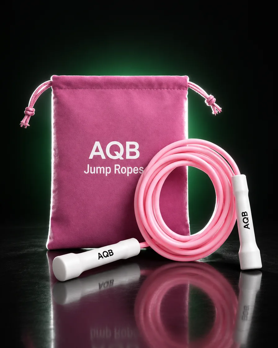 AQB Jump Rope – Pink mit Stoffbeutel im dunklen Studio